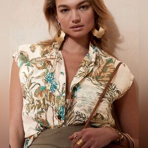 🌴Banana Republic Tropical Print Ramie Resort Shirt. Incredible Print. XS. Women.